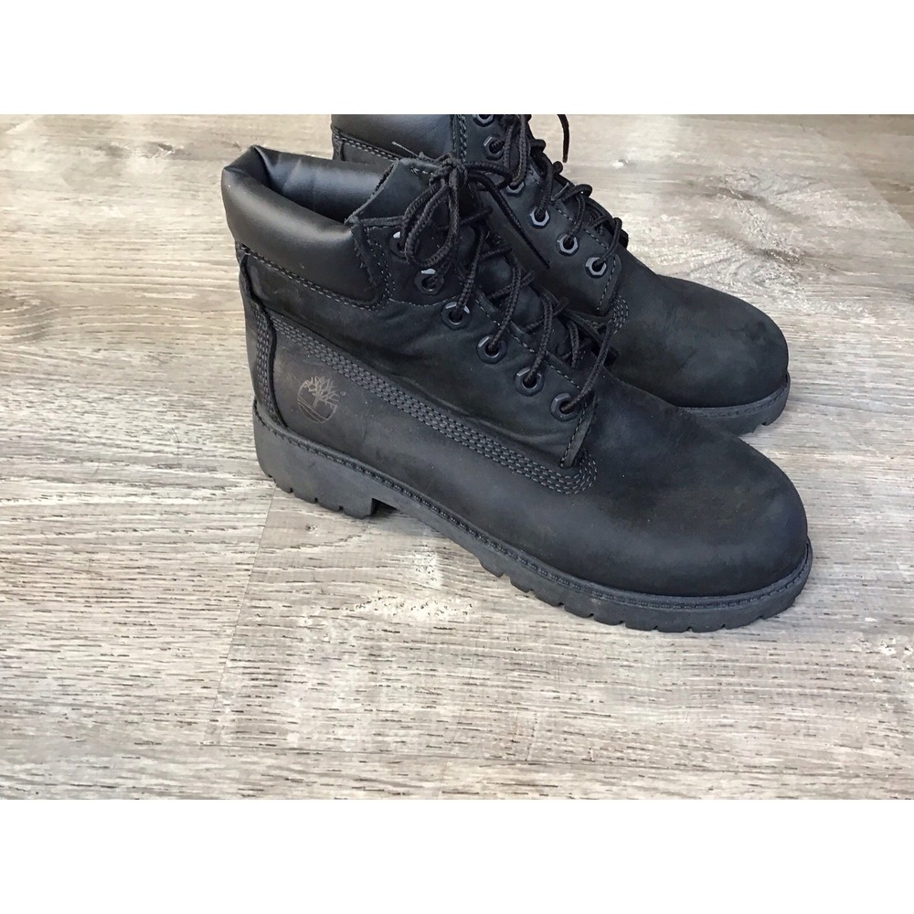 Timberland Boys 6-Inch Premium 12707 Black Lace-Up Ankle Combat Boots Size 3